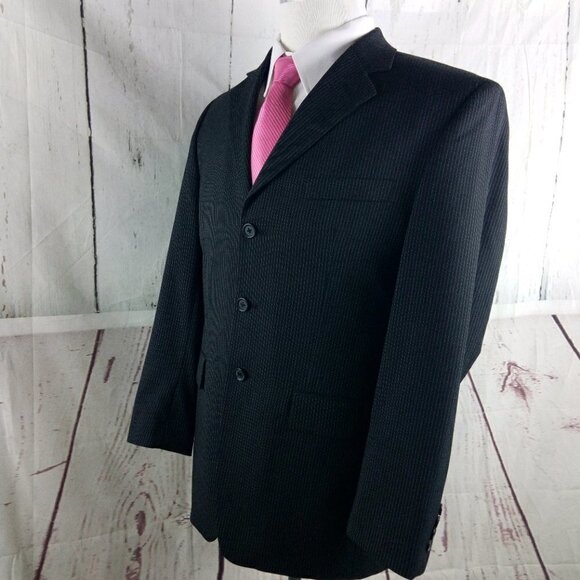 Apt. 9 Wool Blend 38R 3 Button Black Pinstripe Suit Blazer Jacket - Picture 5 of 13